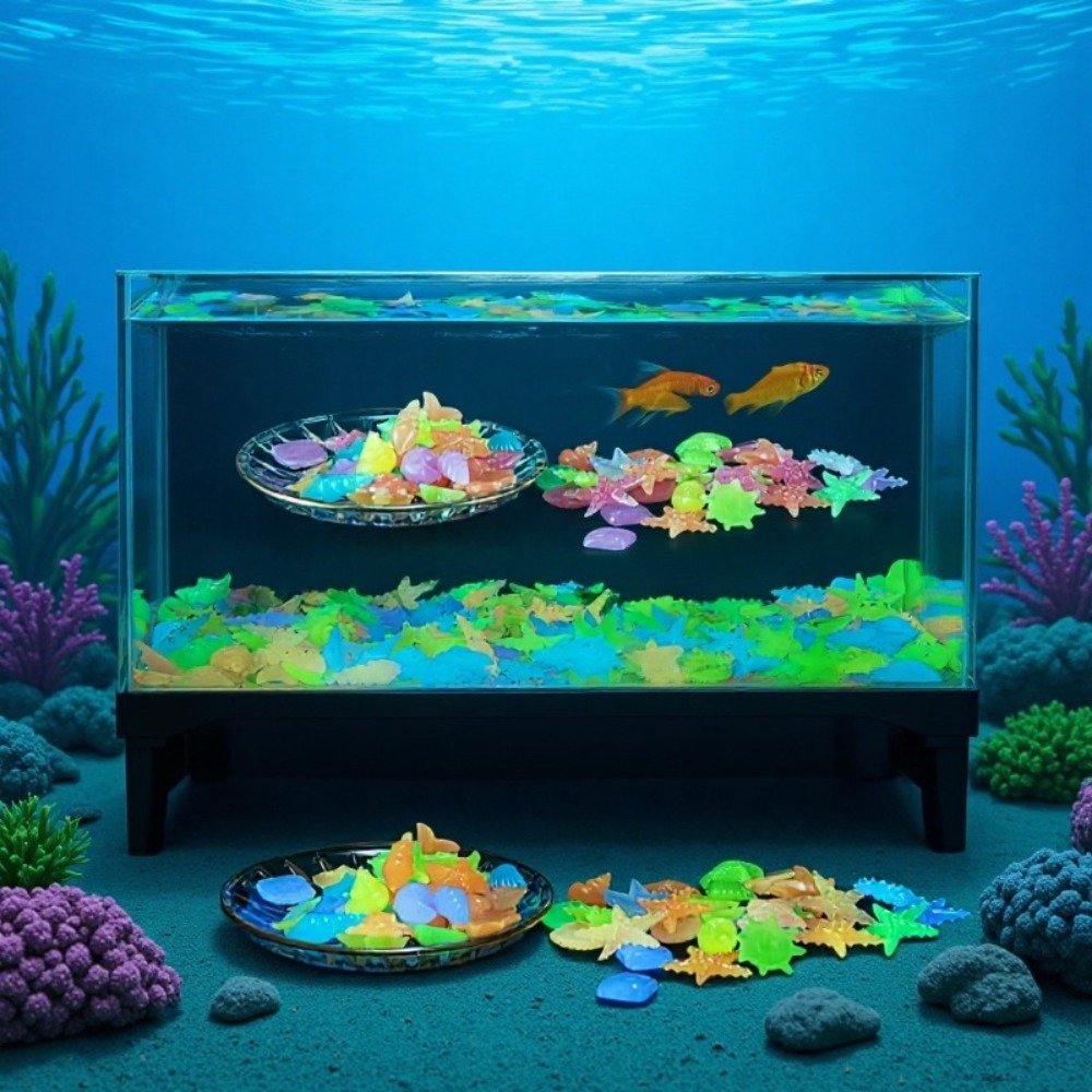 Aquarium Fish Items - Светящиеся океанские камни, флуоресцентные ракушки, разноцветные